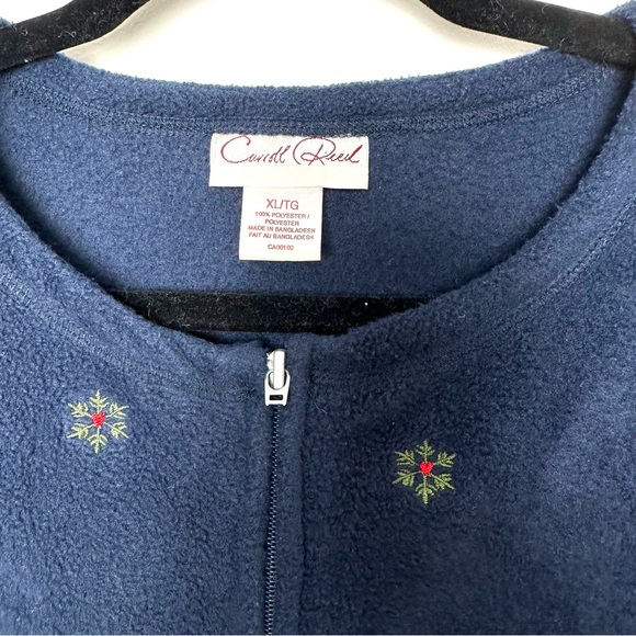 Vintage Cottagecore Holiday Snowman Kitschy Snowflake Fleece Zip Up Cardigan - Picture 3 of 10